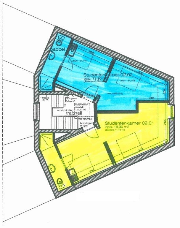 studentenkamers eerste verdiep plattegrond